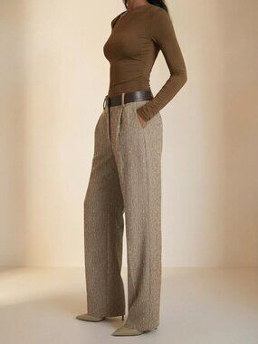 Commense Faux Leather Panel Wide-Leg Pants